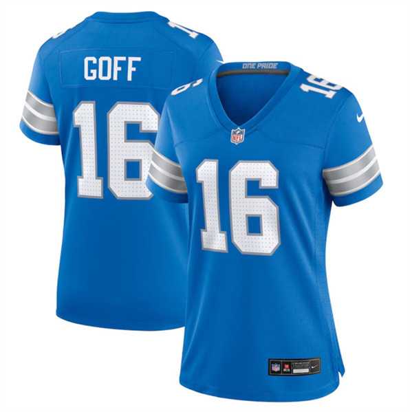 Womens Detroit Lions #16 Jared Goff Blue Stitched Jersey Dzhi